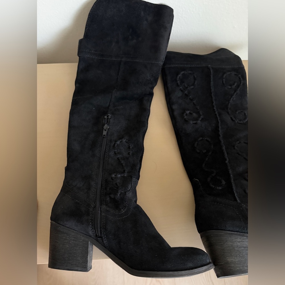 Carlos Santana Noble over the knee black suede boots